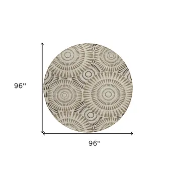 8' Brown And Beige Round Geometric Washable Indoor Outdoor Area Rug