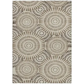 9' X 12' Brown And Beige Geometric Washable Indoor Outdoor Area Rug