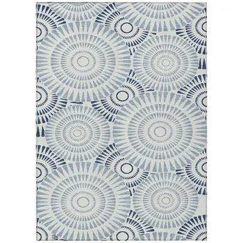 3' X 5' Blue And Ivory Geometric Washable Indoor Outdoor Area Rug