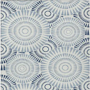 3' X 5' Blue And Ivory Geometric Washable Indoor Outdoor Area Rug