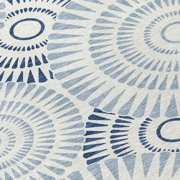 3' X 5' Blue And Ivory Geometric Washable Indoor Outdoor Area Rug