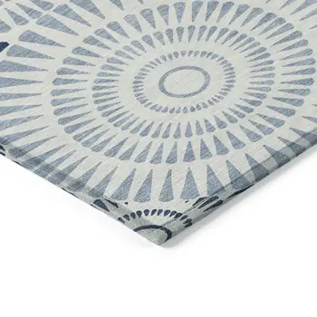 9' X 12' Blue And Ivory Geometric Washable Indoor Outdoor Area Rug