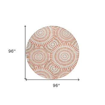 8' Coral And Ivory Round Geometric Washable Indoor Outdoor Area Rug