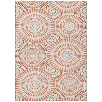 8' X 10' Coral And Ivory Geometric Washable Indoor Outdoor Area Rug