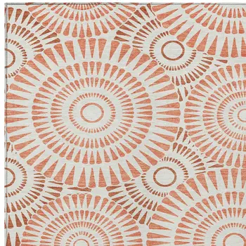 8' X 10' Coral And Ivory Geometric Washable Indoor Outdoor Area Rug