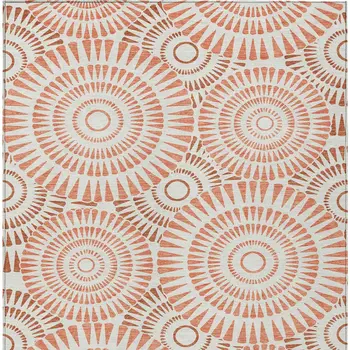 8' X 10' Coral And Ivory Geometric Washable Indoor Outdoor Area Rug