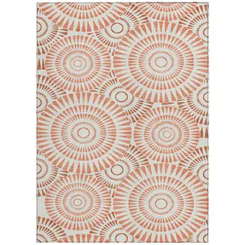 9' X 12' Coral And Ivory Geometric Washable Indoor Outdoor Area Rug