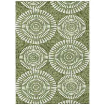 3' X 5' Green And Ivory Geometric Washable Indoor Outdoor Area Rug