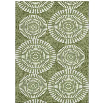 3' X 5' Green And Ivory Geometric Washable Indoor Outdoor Area Rug