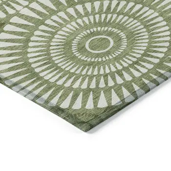 3' X 5' Green And Ivory Geometric Washable Indoor Outdoor Area Rug