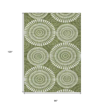 8' X 10' Green And Ivory Geometric Washable Indoor Outdoor Area Rug