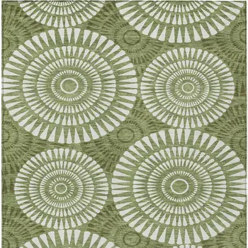 8' X 10' Green And Ivory Geometric Washable Indoor Outdoor Area Rug