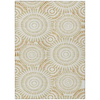 5' X 8' Gold Brown And Ivory Geometric Washable Indoor Outdoor Area Rug
