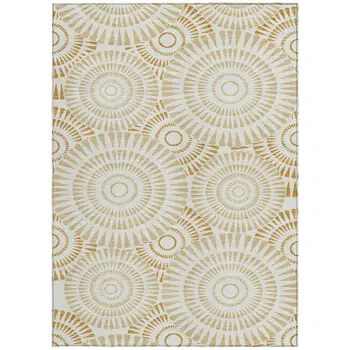 8' X 10' Gold Brown And Ivory Geometric Washable Indoor Outdoor Area Rug