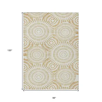 8' X 10' Gold Brown And Ivory Geometric Washable Indoor Outdoor Area Rug