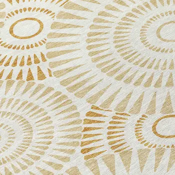 8' X 10' Gold Brown And Ivory Geometric Washable Indoor Outdoor Area Rug