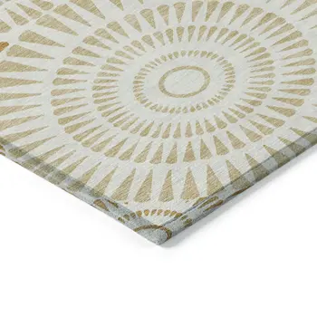 9' X 12' Gold Brown And Ivory Geometric Washable Indoor Outdoor Area Rug