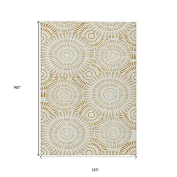 10' X 14' Gold Brown And Ivory Geometric Washable Indoor Outdoor Area Rug
