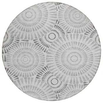 8' Gray And Dark Gray Round Geometric Washable Indoor Outdoor Area Rug