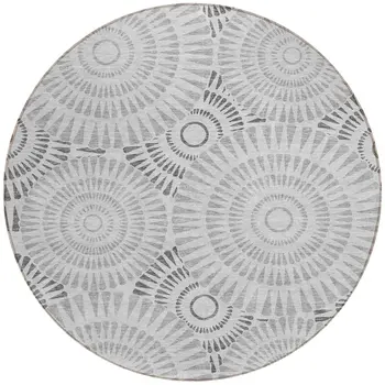 8' Gray And Dark Gray Round Geometric Washable Indoor Outdoor Area Rug