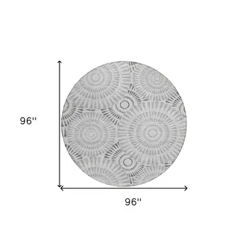 8' Gray And Dark Gray Round Geometric Washable Indoor Outdoor Area Rug