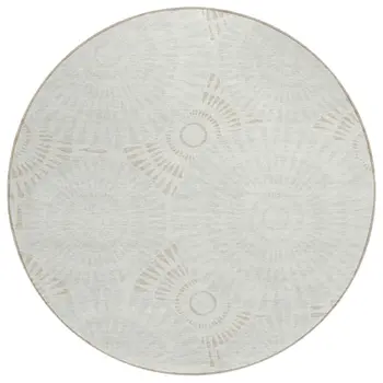 8' Ivory And Gray Round Geometric Washable Indoor Outdoor Area Rug