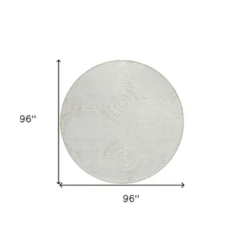 8' Ivory And Gray Round Geometric Washable Indoor Outdoor Area Rug