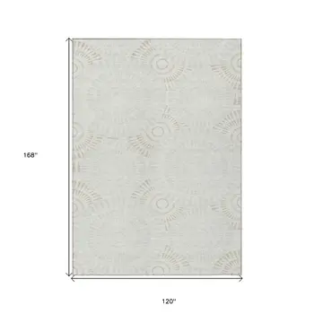10' X 14' Ivory And Gray Geometric Washable Indoor Outdoor Area Rug