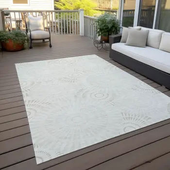 10' X 14' Ivory And Gray Geometric Washable Indoor Outdoor Area Rug