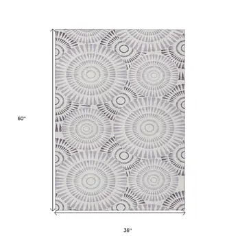 3' X 5' Lavender And Ivory Geometric Washable Indoor Outdoor Area Rug