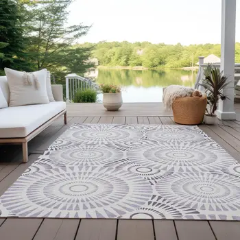 5' X 8' Lavender And Ivory Geometric Washable Indoor Outdoor Area Rug