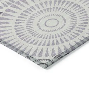 5' X 8' Lavender And Ivory Geometric Washable Indoor Outdoor Area Rug