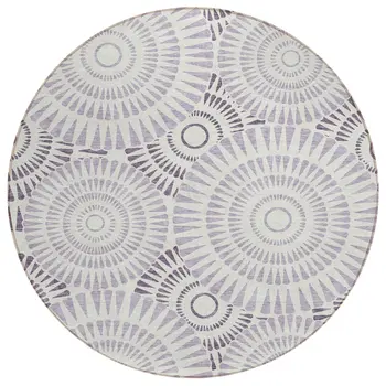 8' Lavender And Ivory Round Geometric Washable Indoor Outdoor Area Rug