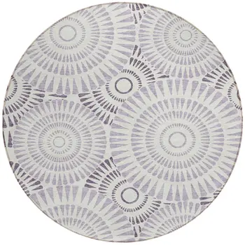 8' Lavender And Ivory Round Geometric Washable Indoor Outdoor Area Rug