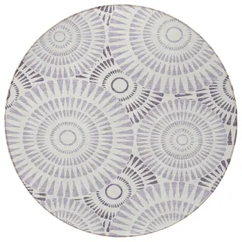 8' Lavender And Ivory Round Geometric Washable Indoor Outdoor Area Rug