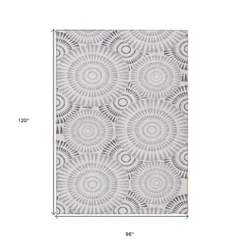 8' X 10' Lavender And Ivory Geometric Washable Indoor Outdoor Area Rug