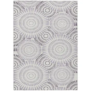 8' X 10' Lavender And Ivory Geometric Washable Indoor Outdoor Area Rug