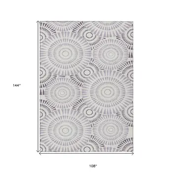 9' X 12' Lavender And Ivory Geometric Washable Indoor Outdoor Area Rug