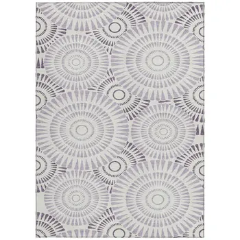 9' X 12' Lavender And Ivory Geometric Washable Indoor Outdoor Area Rug