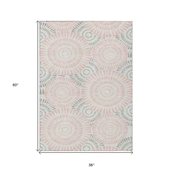 3' X 5' Pink Gray And Ivory Geometric Washable Indoor Outdoor Area Rug