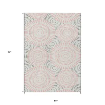 5' X 8' Pink Gray And Ivory Geometric Washable Indoor Outdoor Area Rug