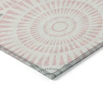 5' X 8' Pink Gray And Ivory Geometric Washable Indoor Outdoor Area Rug