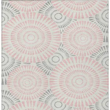 5' X 8' Pink Gray And Ivory Geometric Washable Indoor Outdoor Area Rug
