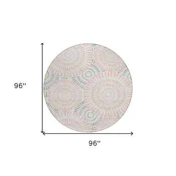 8' Pink Gray And Ivory Round Geometric Washable Indoor Outdoor Area Rug