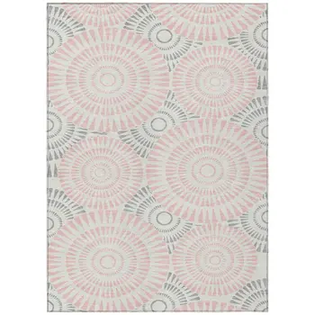 8' X 10' Pink Gray And Ivory Geometric Washable Indoor Outdoor Area Rug