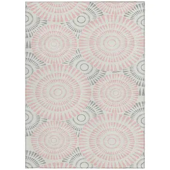 8' X 10' Pink Gray And Ivory Geometric Washable Indoor Outdoor Area Rug