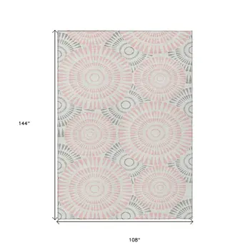 9' X 12' Pink Gray And Ivory Geometric Washable Indoor Outdoor Area Rug