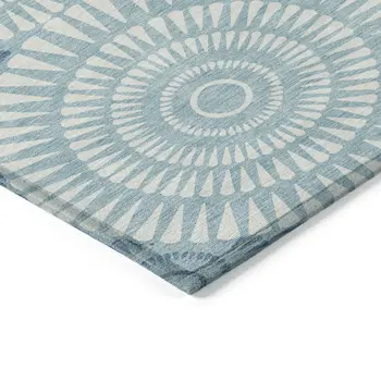 3' X 5' Teal Blue And Ivory Geometric Washable Indoor Outdoor Area Rug
