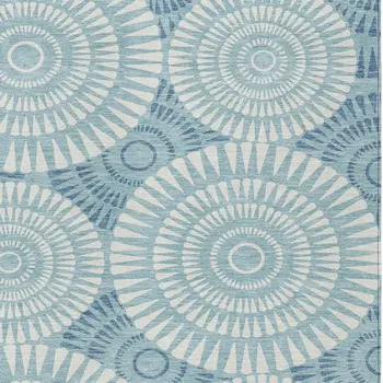 8' X 10' Teal Blue And Ivory Geometric Washable Indoor Outdoor Area Rug