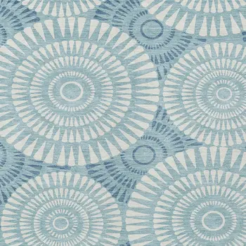 9' X 12' Teal Blue And Ivory Geometric Washable Indoor Outdoor Area Rug